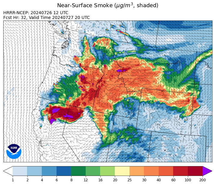 By Saturday afternoon, the HRRR smoke model shows strong westerly winds pumping heavy smoke from regional wildfires into Montana. The Bitterroot Valley will continue to see some of the worst air quality from this pattern.